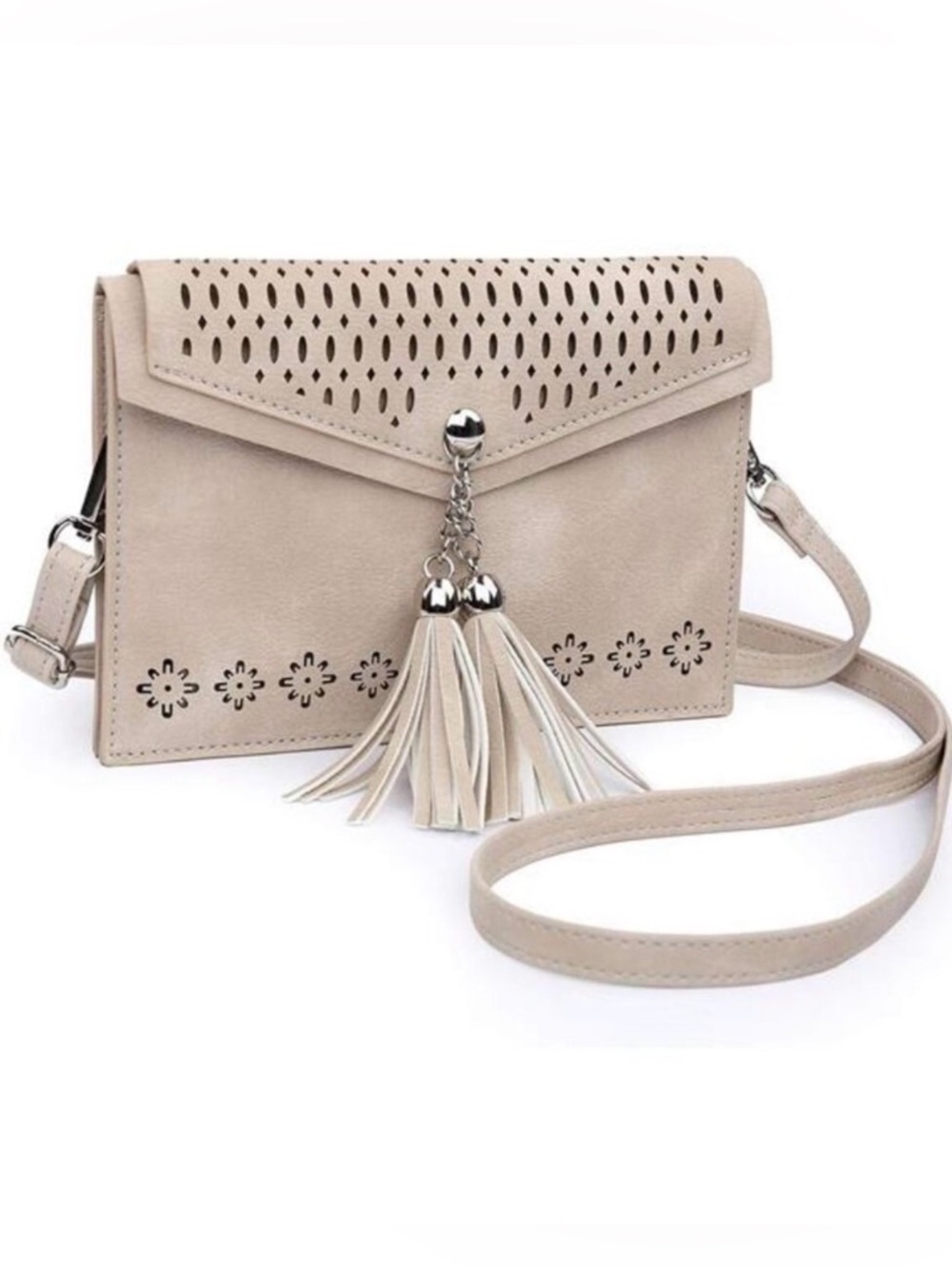 SeOSTO Beige Crossbody Bag Tassel Envelope Clutch Adjustable Strap